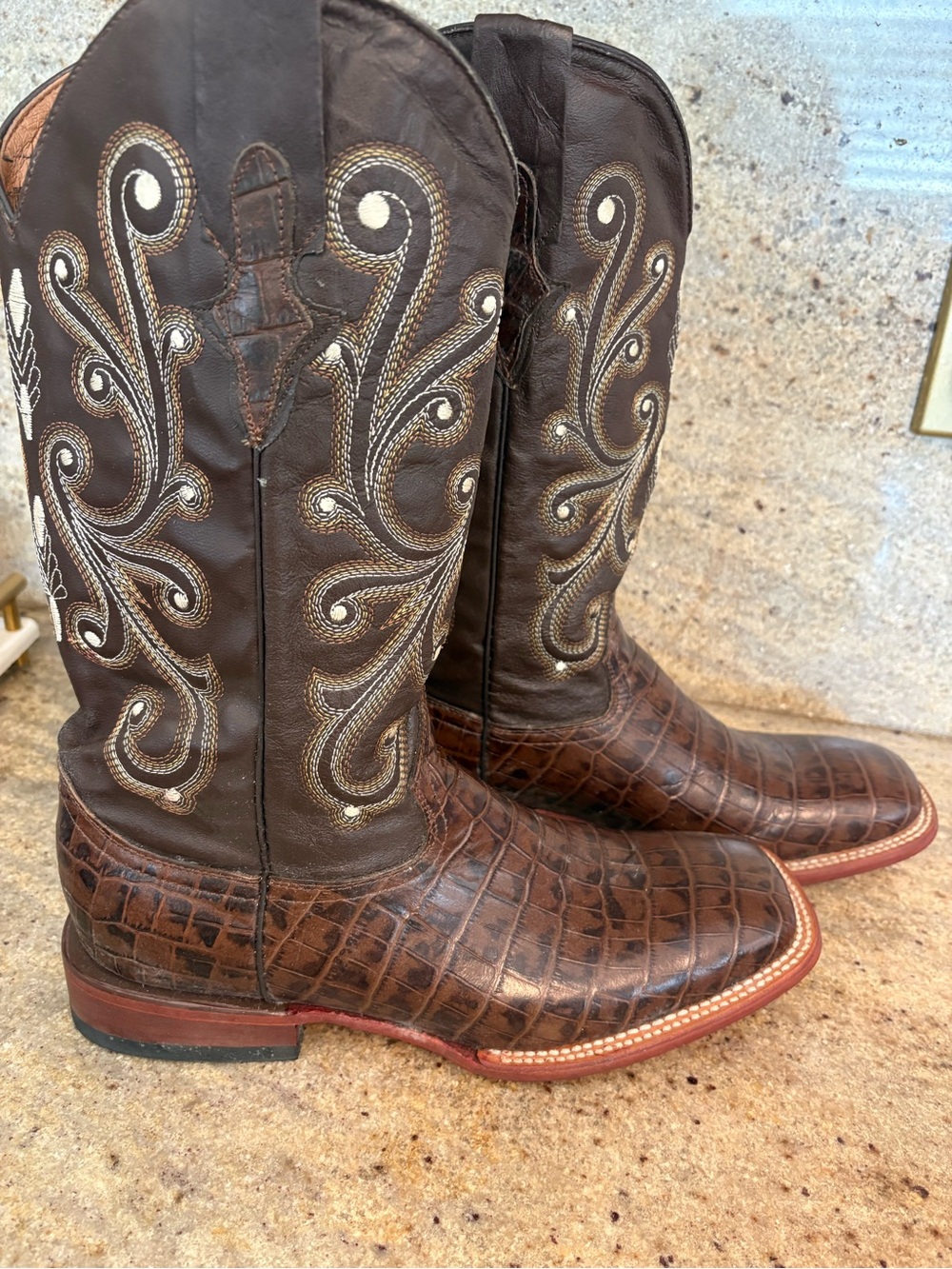 Ferrini Men's Brown croc embossed Leather Cowboy Boots